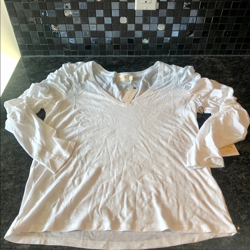 Nation for Anthropologie White Puff Sleeve Shirt